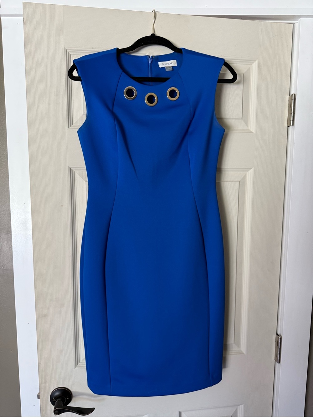 Calvin Klein Cobalt Blue Sleeveless Sheath Dress with Grommet Accents